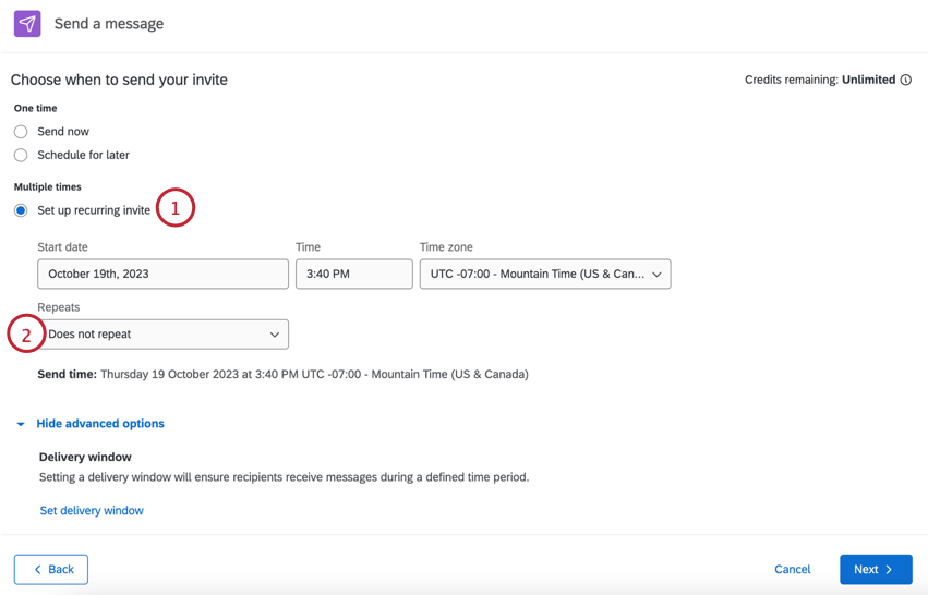 programmation dune invitation répétée