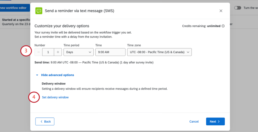 Options de livraison pour les rappels par SMS