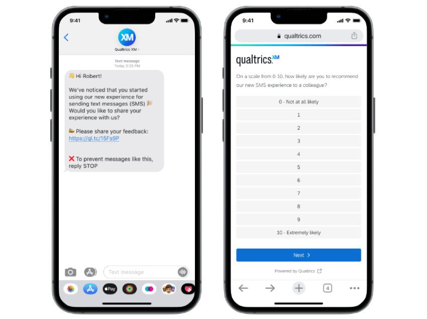 convite pesquisa em uma mensagem de texto