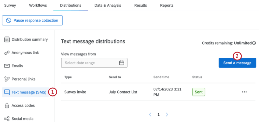 Creazione della distribuzione di SMS