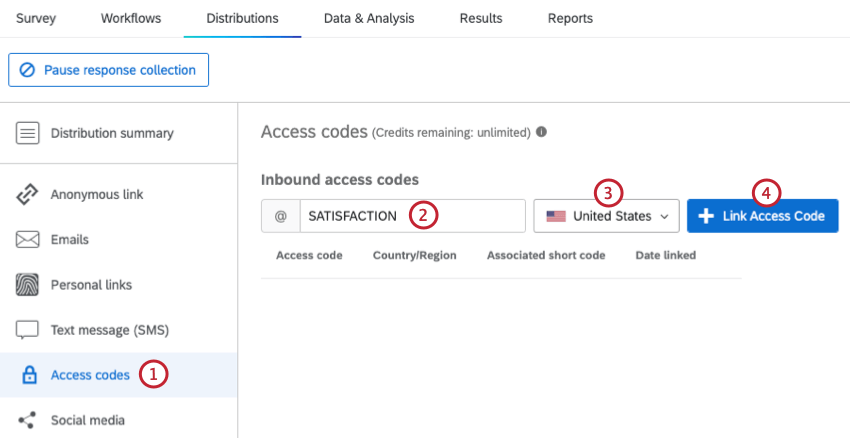configuração de um código de acesso