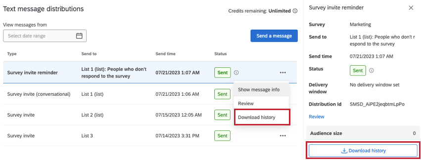 downloading the distribution history