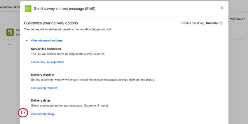 User interface says delivery delay - select a delay period for your message. Example: 2 hours