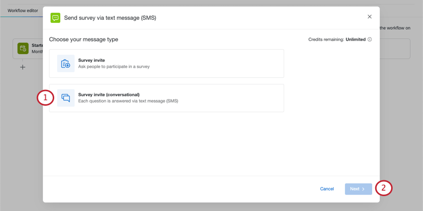 Selezione dellinvito al sondaggio conversazionale