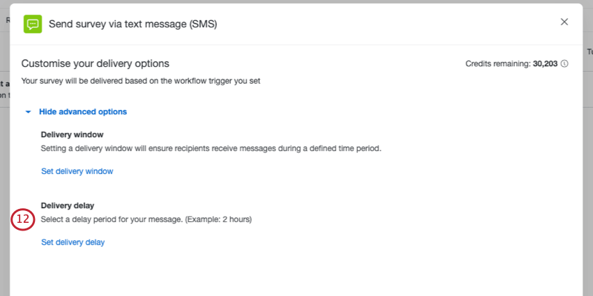 User interface says delivery delay - select a delay period for your message. Example: 2 hours