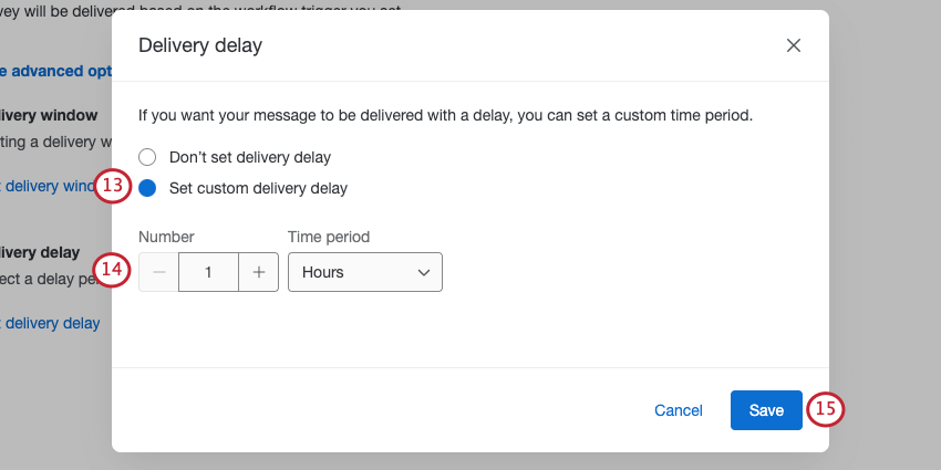 Window where you configure delivery delay