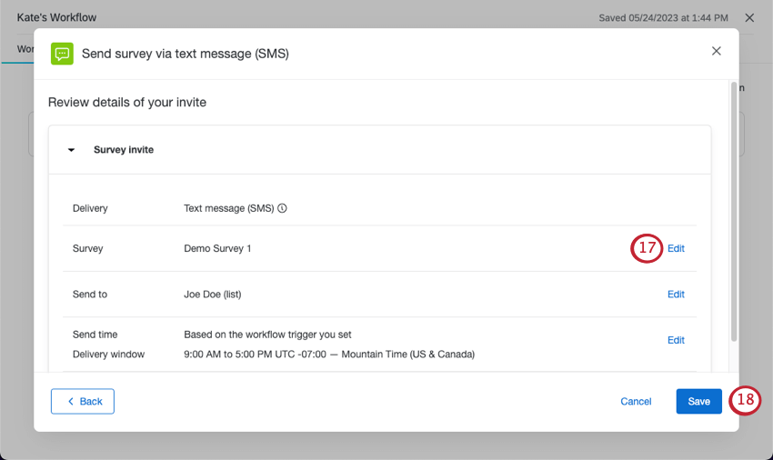 Resumo das alterações com o botão de edição avançar de cada item