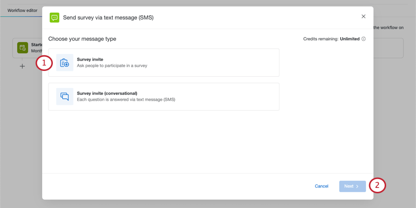 Selecting the survey invite button