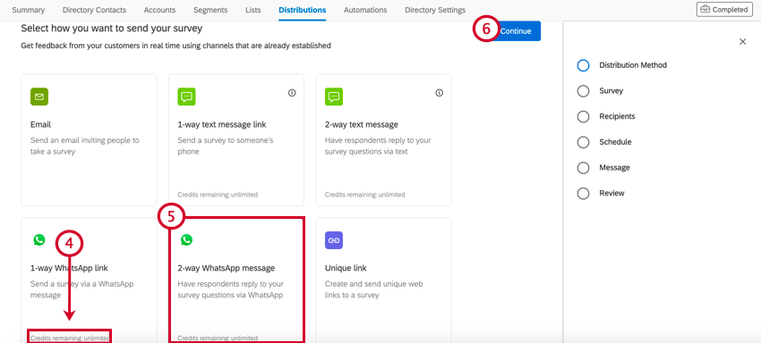 la ficha de distribuciones en el directorio xm. se selecciona la opción whatsapp bidireccional