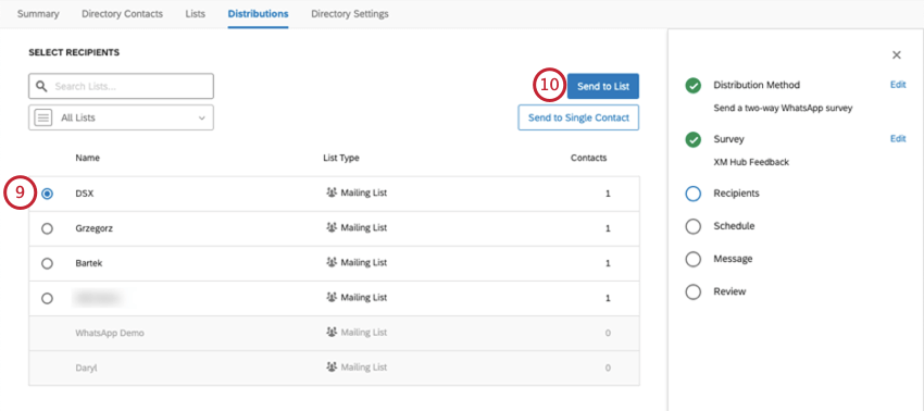Selecting a mailing list