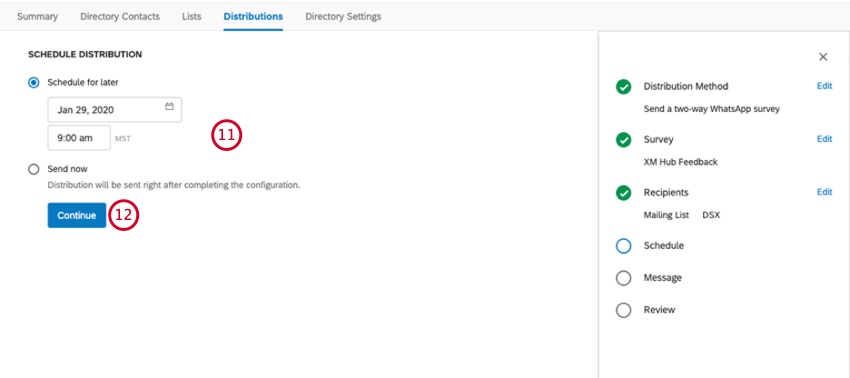 Selecting a time for the distribution