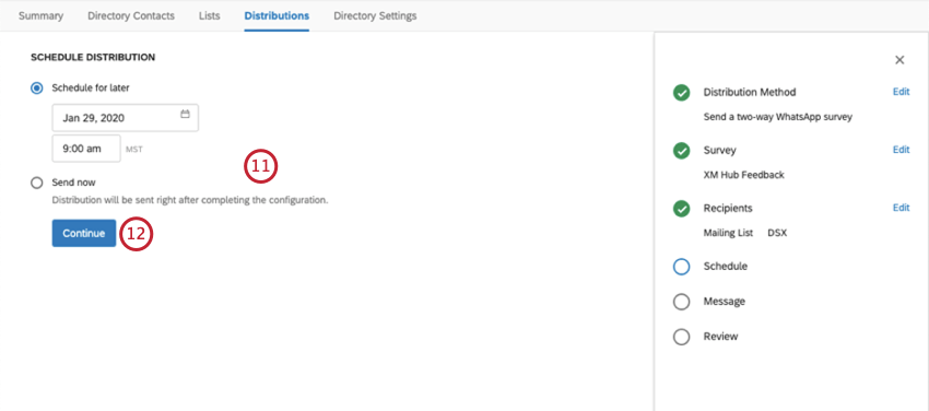 Selecting a time for the distribution to send