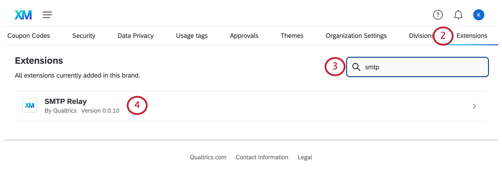 Image de la sélection de loption SMTP dans longlet Extensions