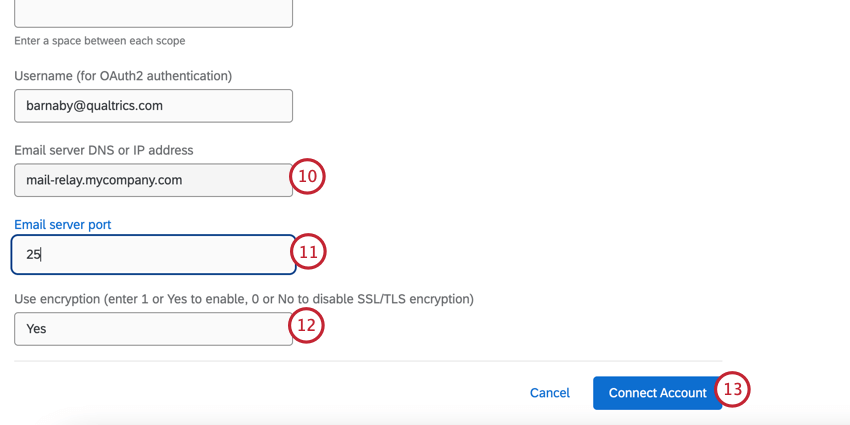 entering the smtp details and clicking Connect