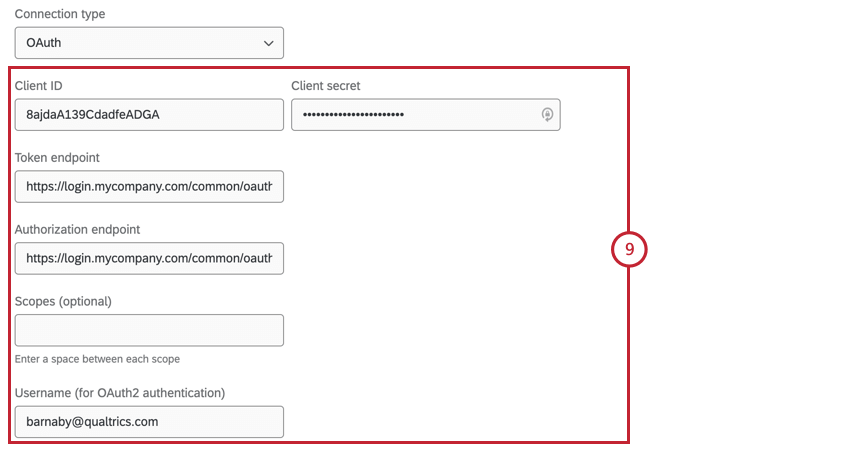 aggiunta dei campi di connessione per oauth