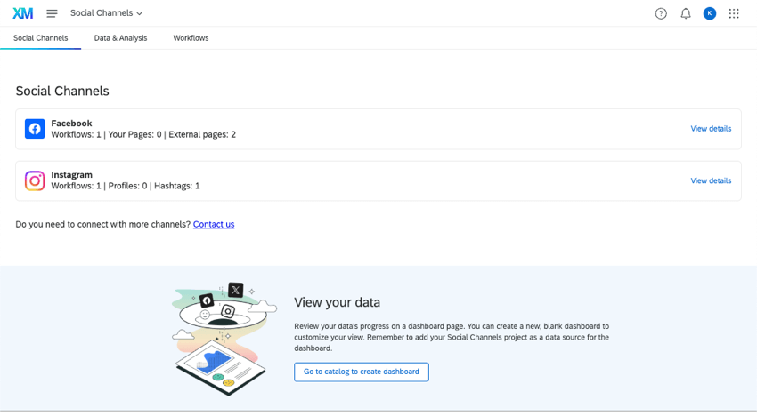 social channels tab of a social channels program