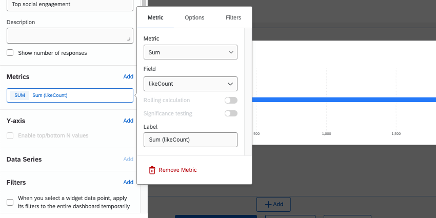 horizontal bar chart with metric set to the sum of the like count