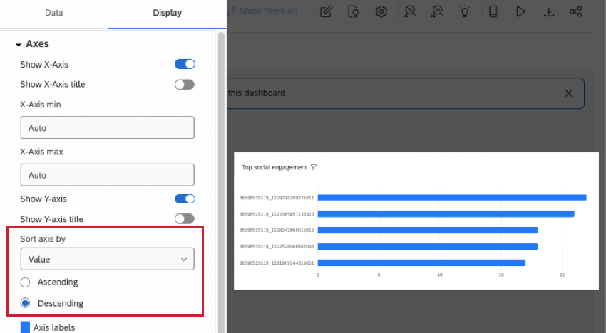 ordinamento degli assi regolato nella scheda di visualizzazione del widget