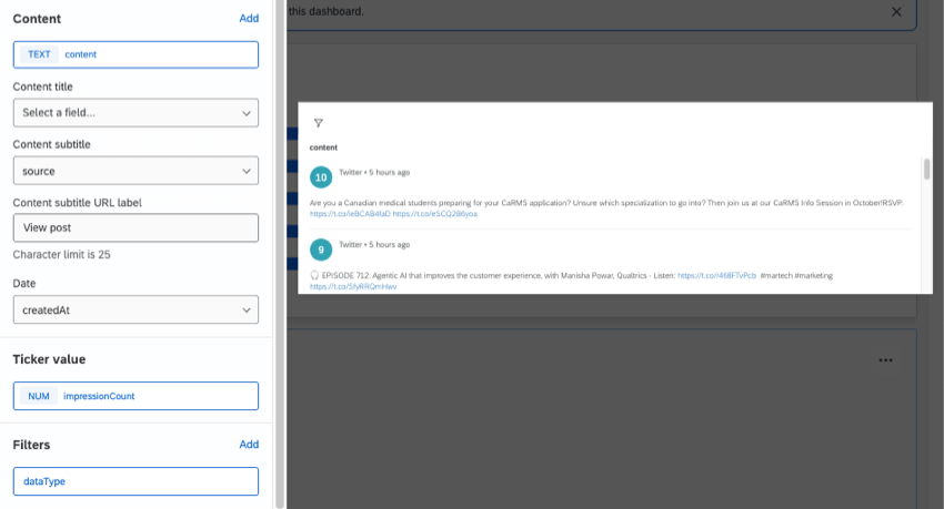 response ticker with social data inside it
