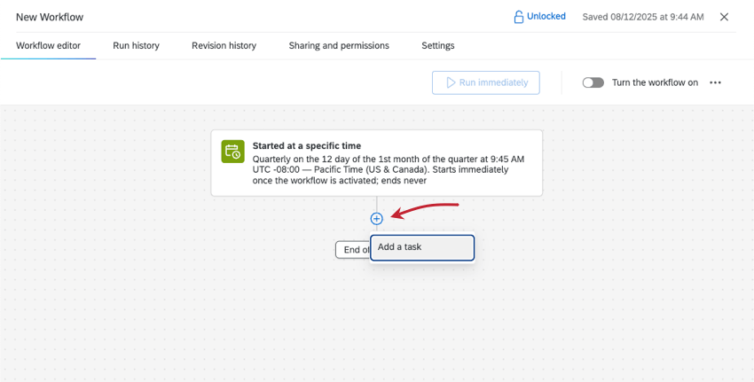 add a task button shown on workflow