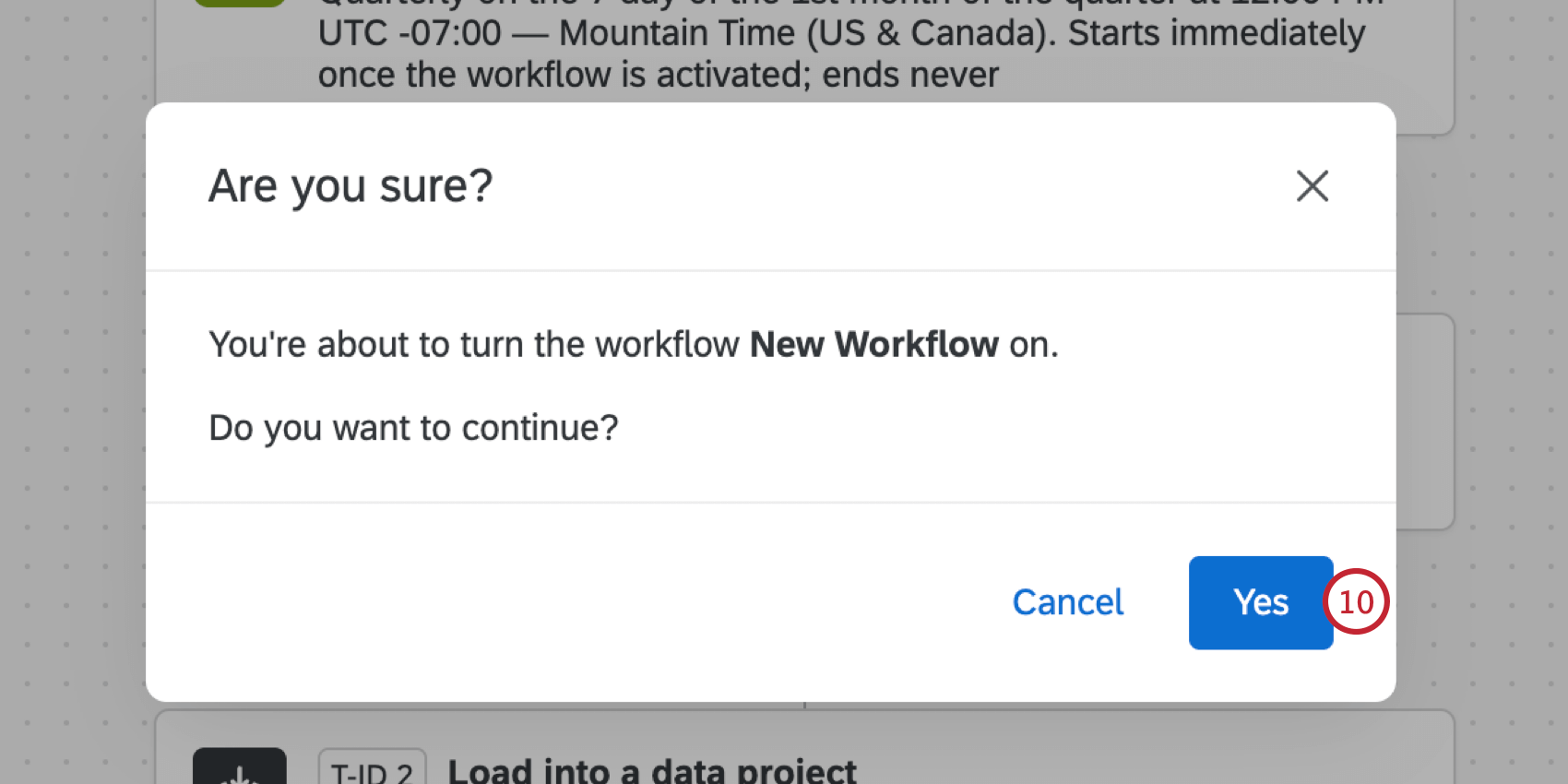 ja klicken, um den Workflow zu aktivieren