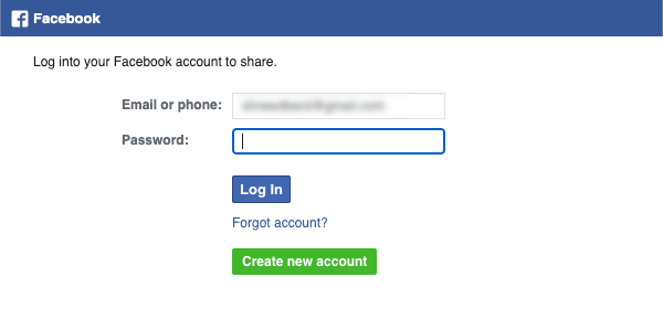フェイスブックにログインするウィンドウ