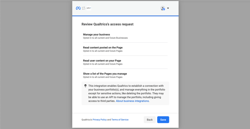 neue Browserseite, auf der Facebook geöffnet ist und Sie die Berechtigungen für die Verknüpfung Ihres Benutzerkontos anpassen müssen