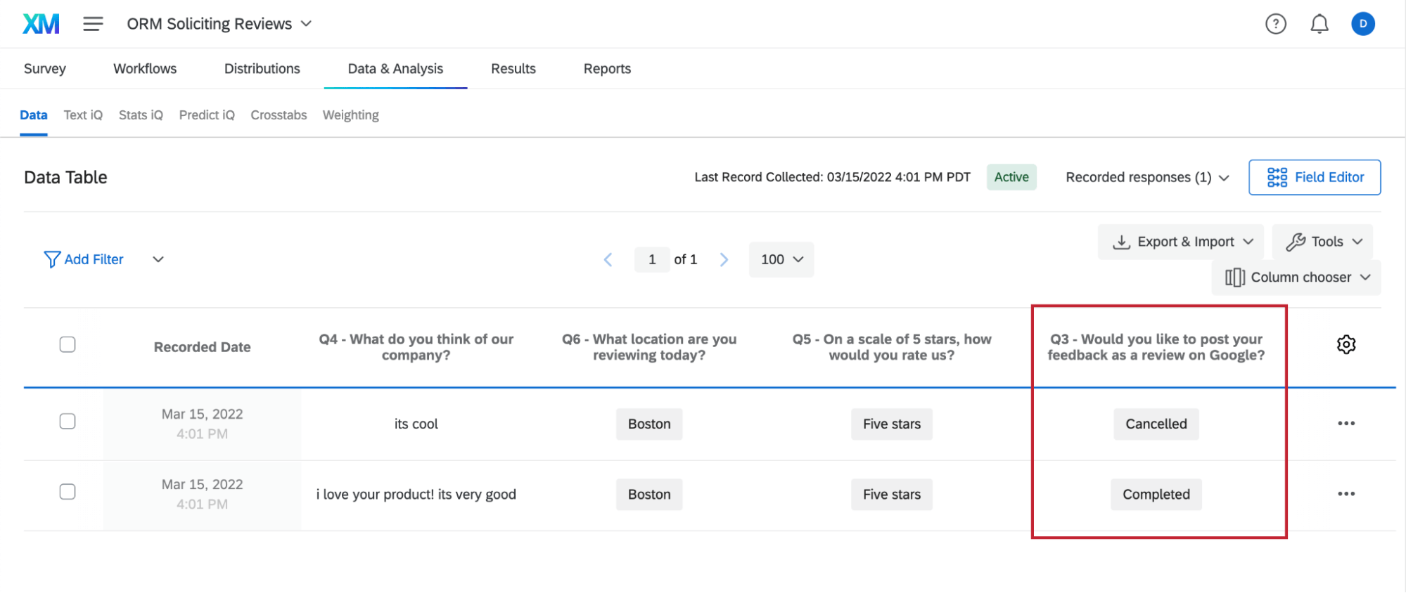 Immagine di una domanda di google valutatore aperta in dati e analisi