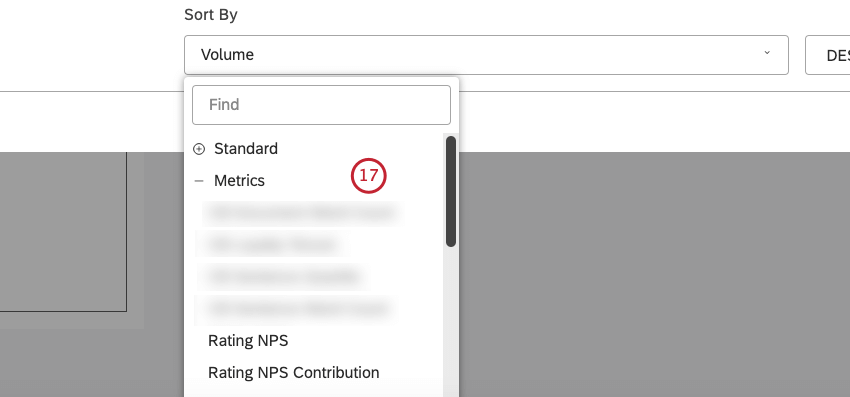 È possibile ordinare la metrica Metrics in base a una metrica definita in Studio.
