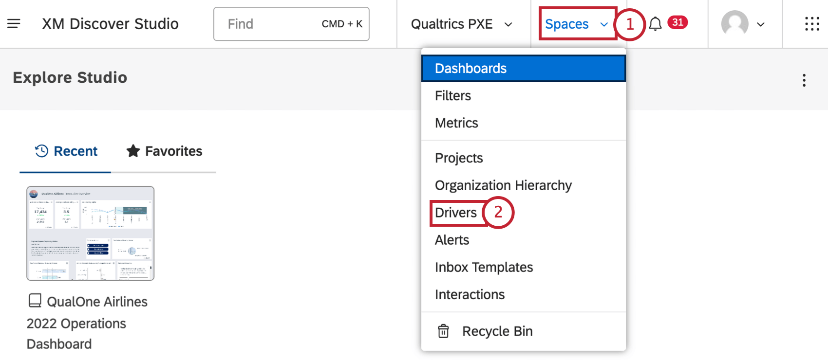 Click the spaces menu. Click Drivers.