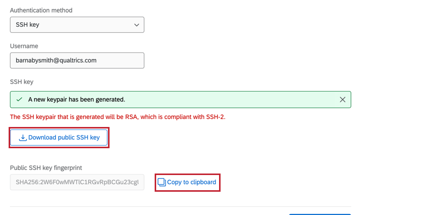 téléchargement de la clé Ssh