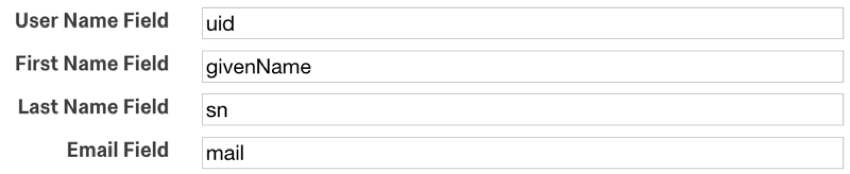 Benutzername, UID, Vorname, Vorname, Vorname, Feld SN, E-Mail-Feld E-Mail