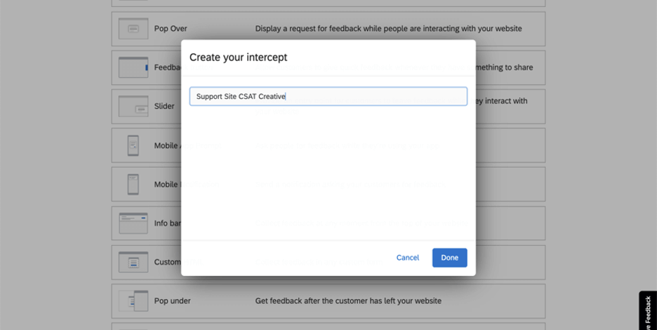 new window where you name intercept