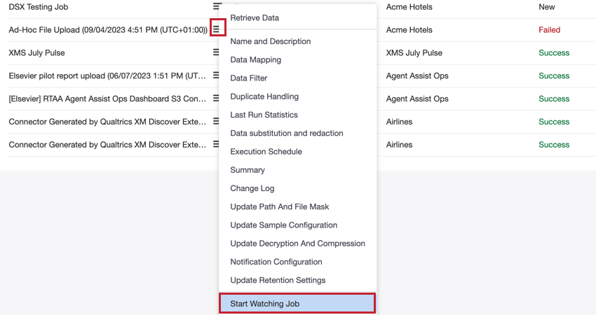 the job watching option in the job options menu