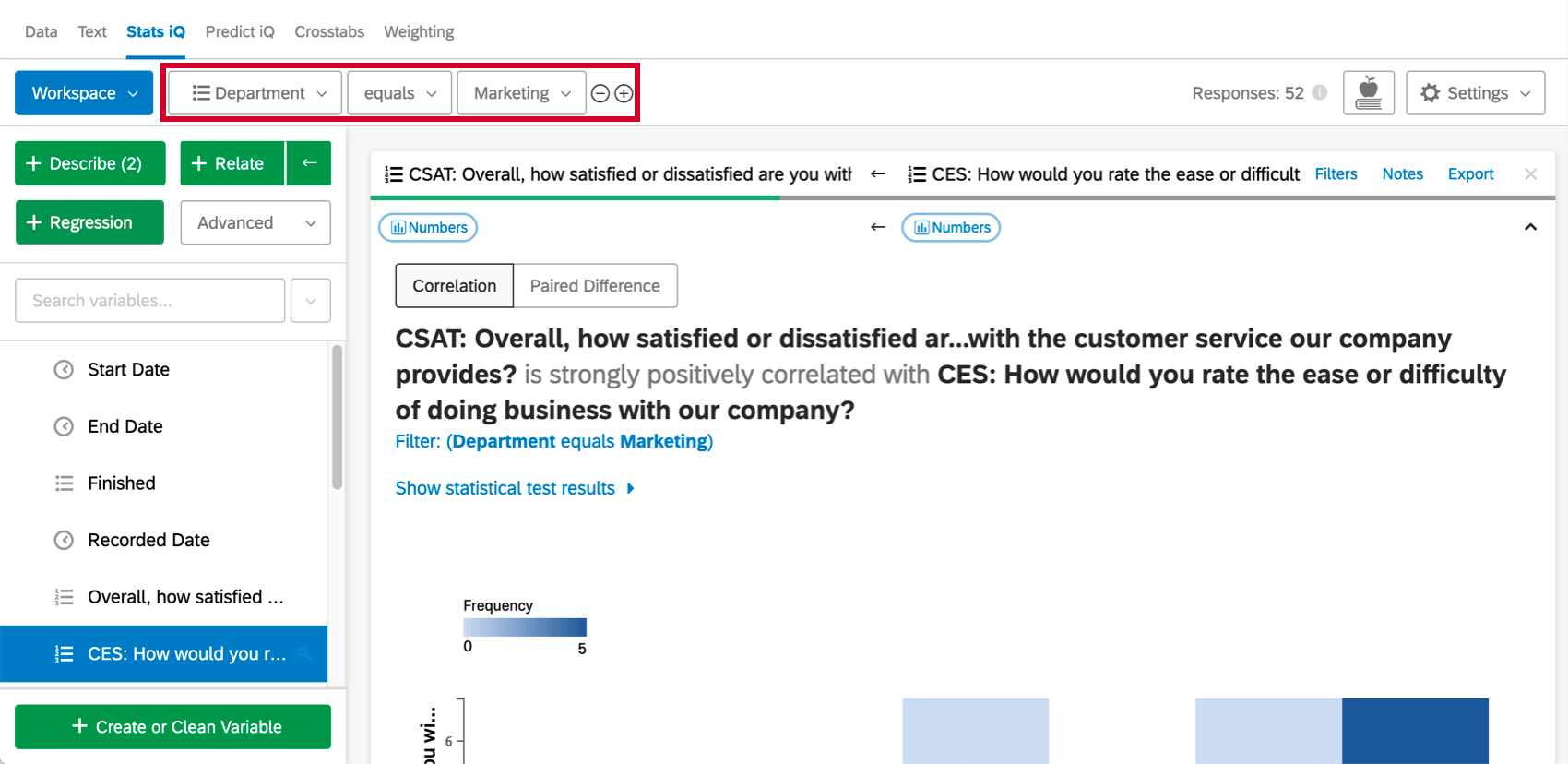 Filtro nella parte superiore dellarea di lavoro