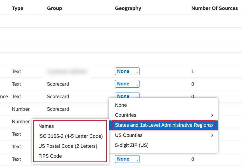 Select States and 1st-Level Administrative Regions if the grouping contains state- and province-level data and then choose the format in which the values are provided.