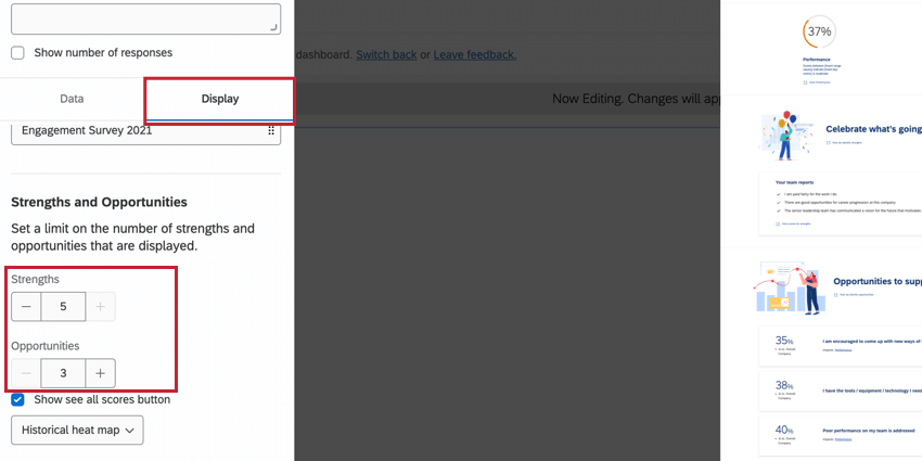 changing the number of opportunities and strengths displayed in the widget