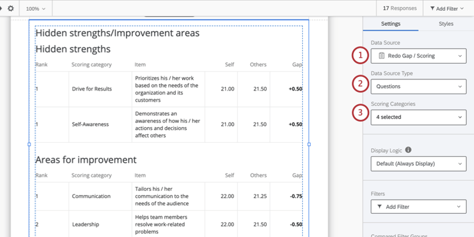 Click on a visualization to open the editing pane. First three dropdown fields regarding data sources are highlighted here