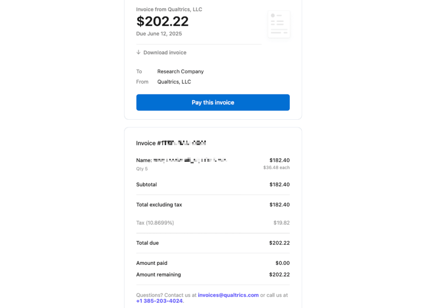 generated panels invoice within an email