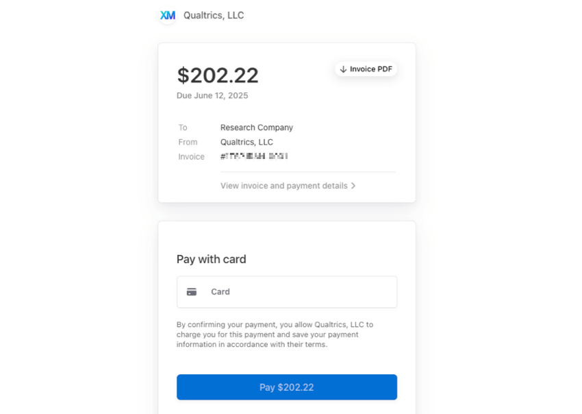 invoice on Strip with option to pay with card