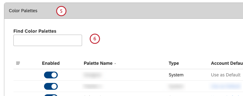 search box in color palettes section