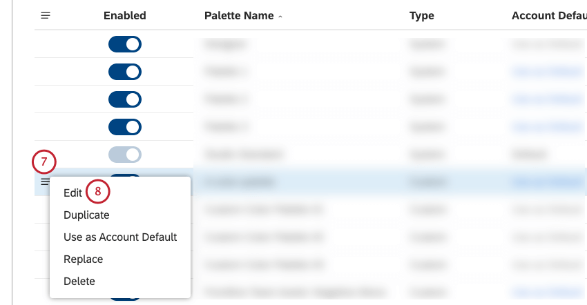 3 line button opens a menu next to a palette