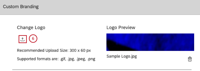 alterar a seção do logotipo, o botão de upload parece uma seta para cima