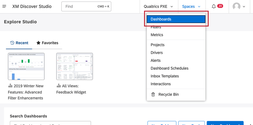 clicking a menu in Studio. the currently selected item is highlighted