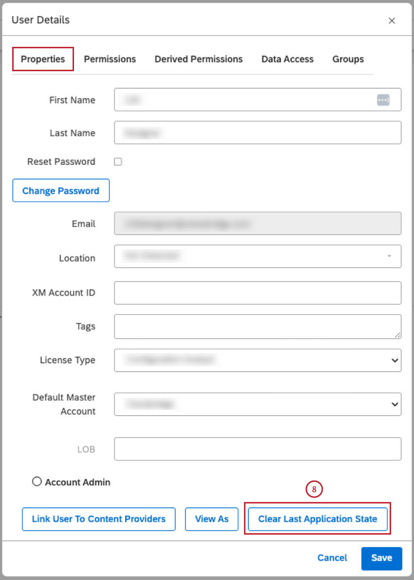 Sección de propiedades