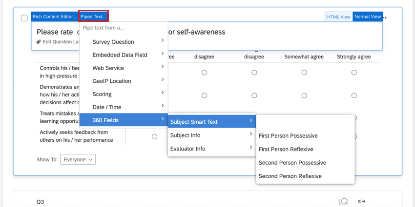 usar o menu de texto transportado para selecionar texto inteligente indivíduo