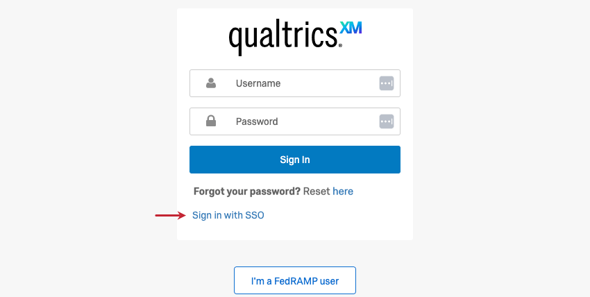 Image of login screen on app with arrow pointing to "Sign in with SSO" at the bottom of the screen