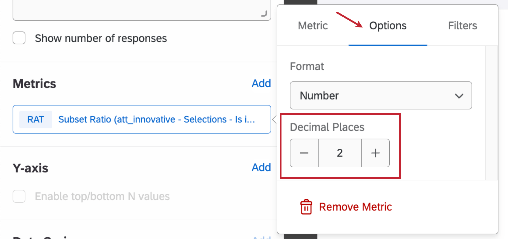 As casas decimais no menu de opções são indicadas; isso permite que a proporção do subconjunto seja exibida corretamente no widget