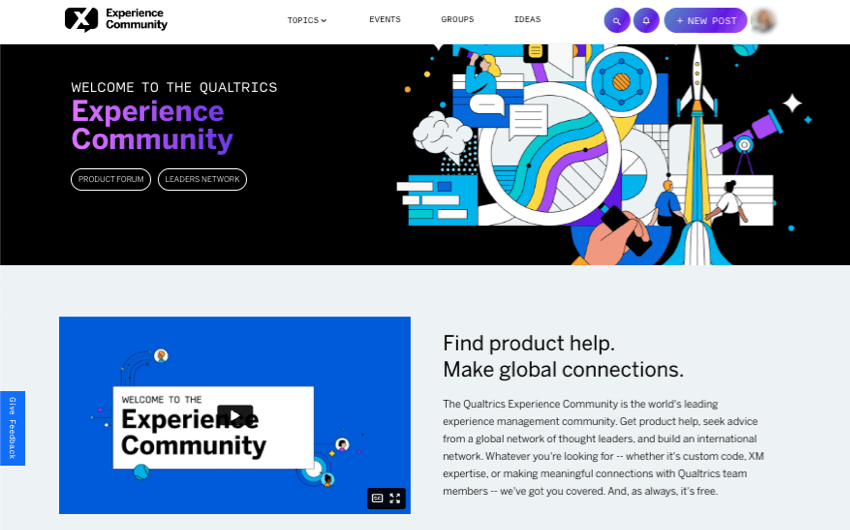 the homepage of the experience community