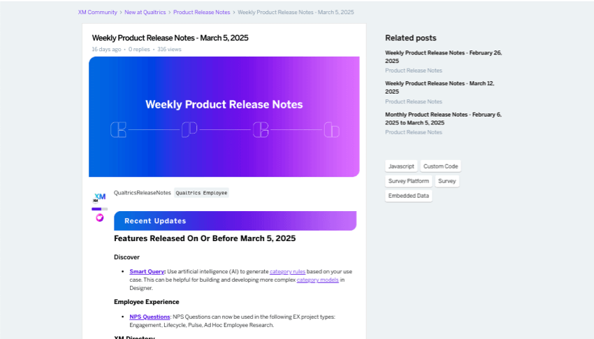 release notes in the community